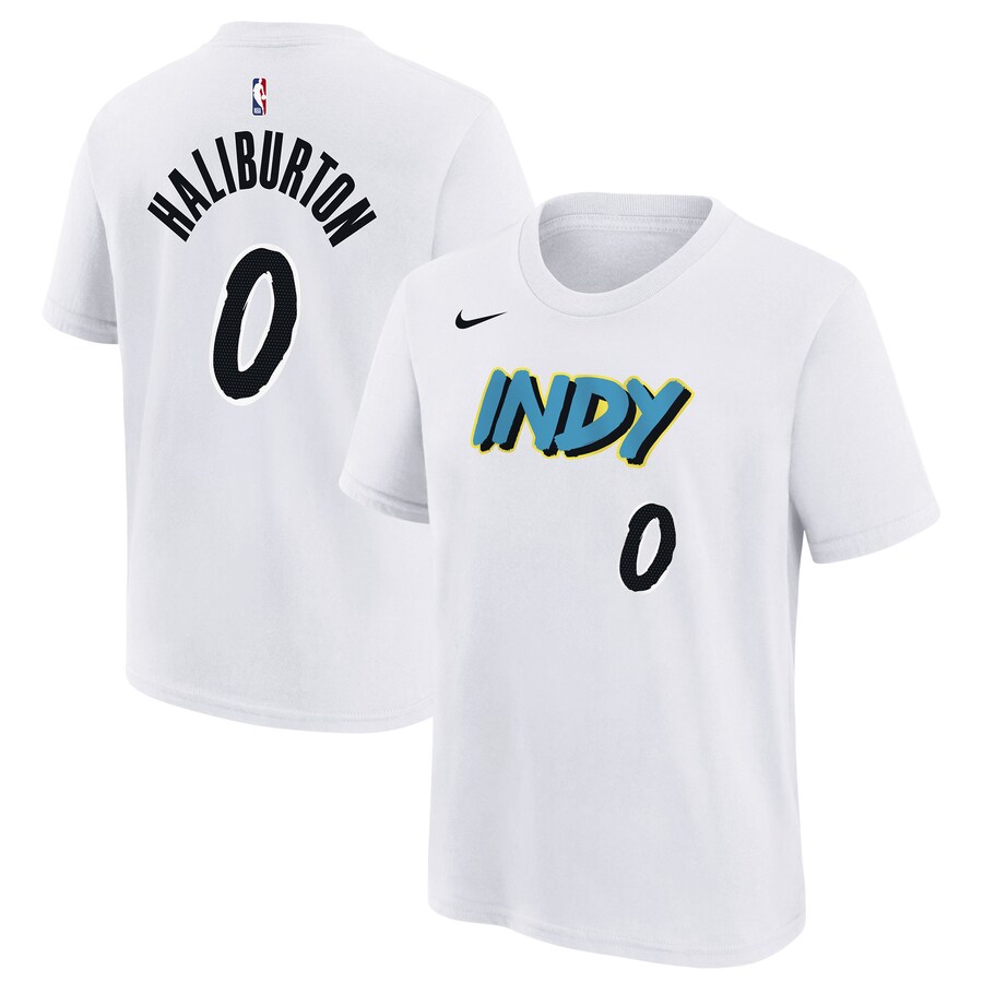 Youth Indiana Pacers Tyrese Haliburton Nike White 2024/25 City Edition Name & Number T-Shirt - Puhuasuan