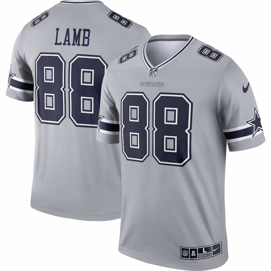 Men's Dallas Cowboys CeeDee Lamb Nike Gray Inverted Legend Player Performance Top - Puhuasuan