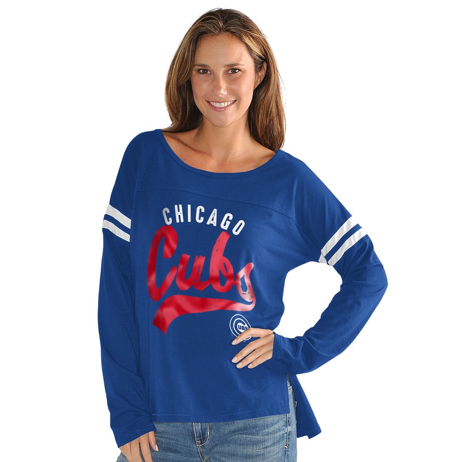 Women's Chicago Cubs G-III 4Her by Carl Banks Royal Free Agent Distressed Long Sleeve Scoop Neck T-Shirt - Puhuasuan