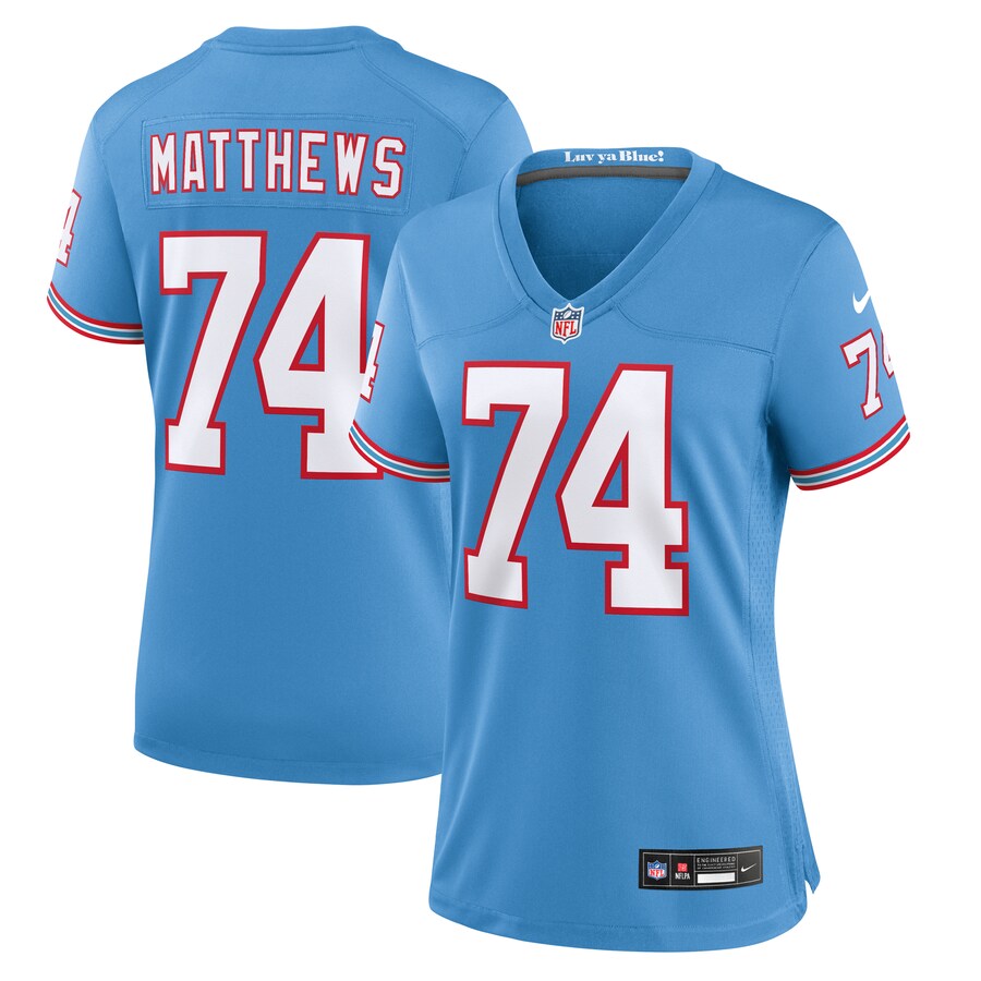 Women's Tennessee Titans Bruce Matthews Nike Light Blue Oilers Throwback Retired Player Game Jersey - Puhuasuan