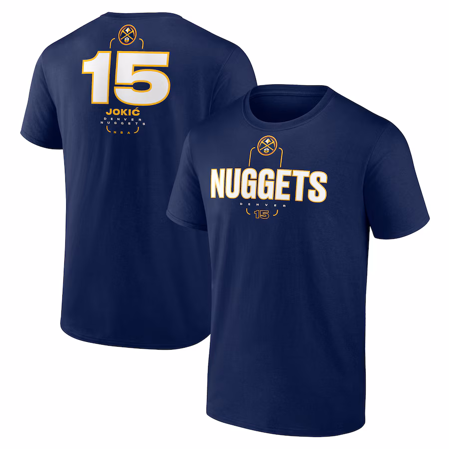 Men's Denver Nuggets Nikola Jokic Navy Behind The Back Name & Number T-Shirt - Puhuasuan