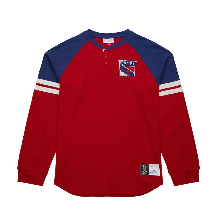Men's New York Rangers Mitchell & Ness Red Thermal Henley Long Sleeve T-Shirt - Puhuasuan