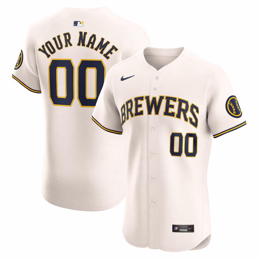 Men's Milwaukee Brewers Nike Cream Home Elite Custom Jersey - Puhuasuan