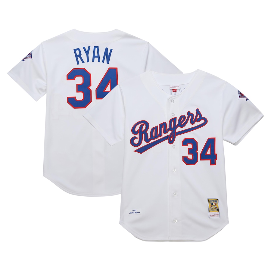 Men's Texas Rangers Nolan Ryan Mitchell & Ness White 1993 Cooperstown Collection Authentic Jersey - Puhuasuan