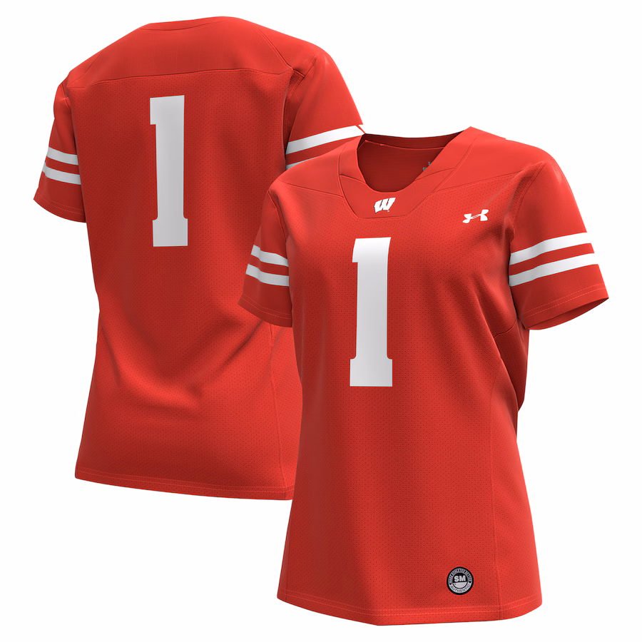 Women's Under Armour #1 Red Wisconsin Badgers Replica Football Jersey - Puhuasuan