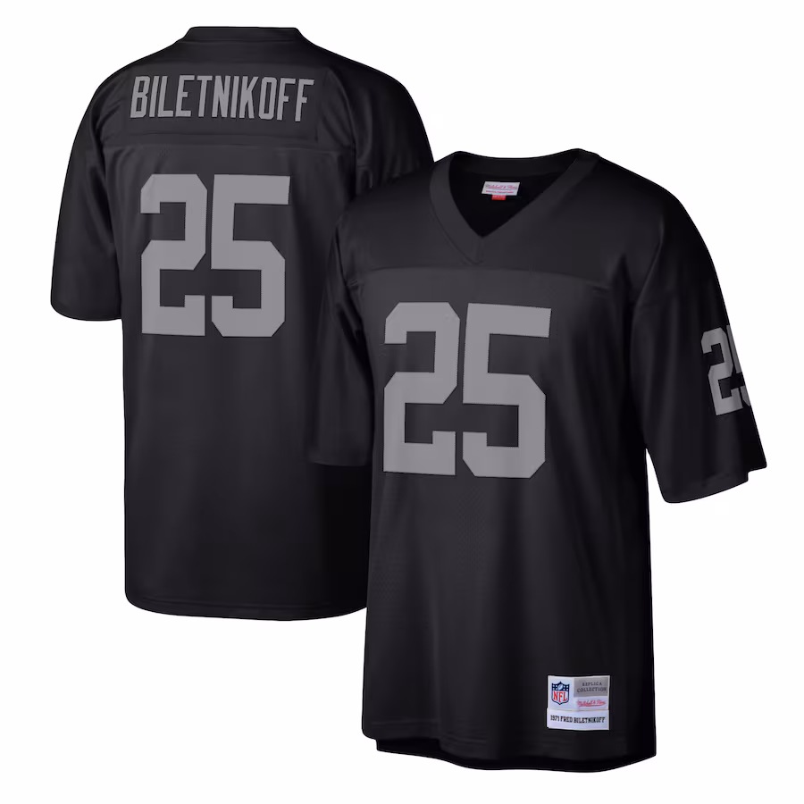 Men's Las Vegas Raiders Fred Biletnikoff Mitchell & Ness Black Legacy Replica Jersey - Puhuasuan