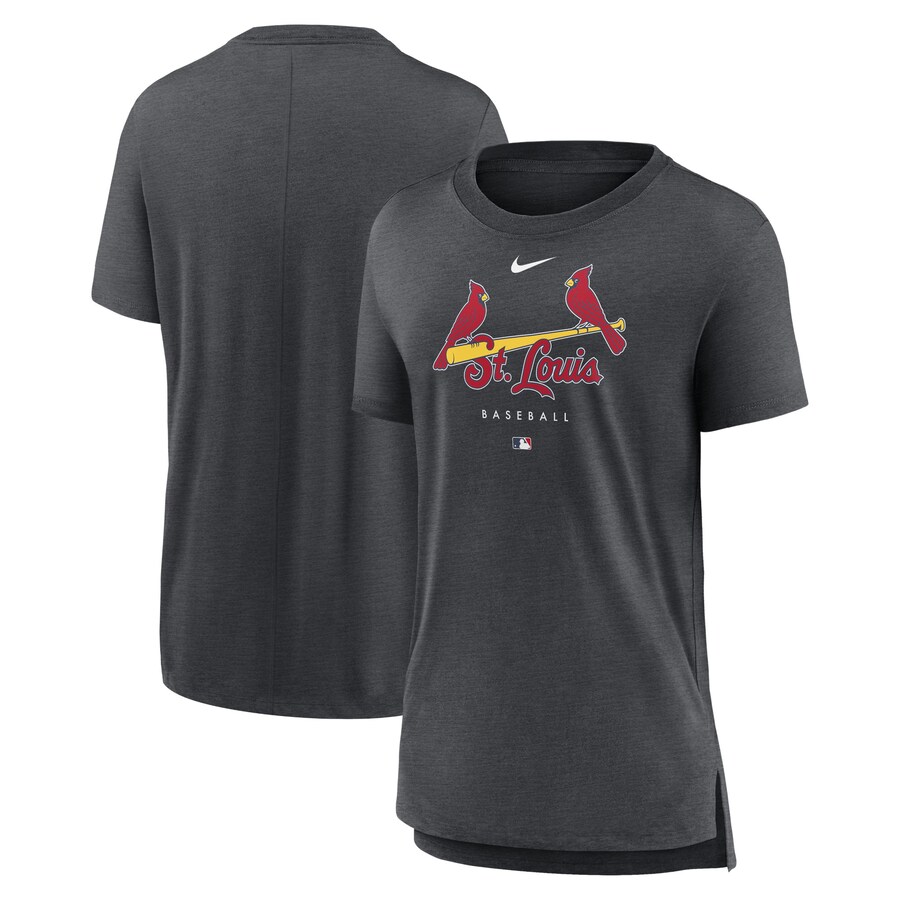 Women's St. Louis Cardinals Nike Heather Charcoal Authentic Collection Early Work Tri-Blend T-Shirt - Puhuasuan