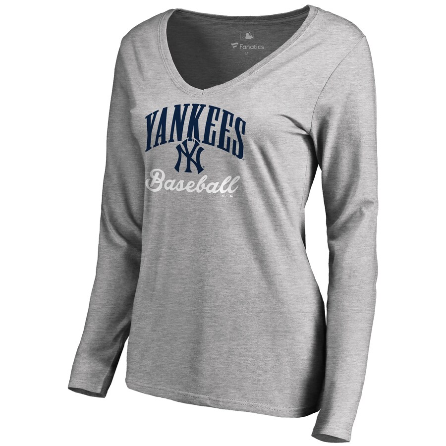 Women's New York Yankees Ash Victory Script Long Sleeve T-Shirt - Puhuasuan