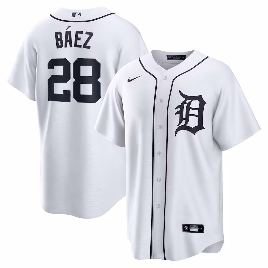 Men's Detroit Tigers Javier Baez Nike White Home Replica Player Jersey - Puhuasuan