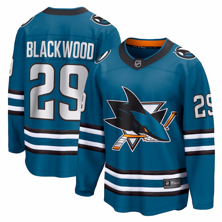 Men's San Jose Sharks Mackenzie Blackwood Fanatics Teal Home Breakaway Jersey - Puhuasuan