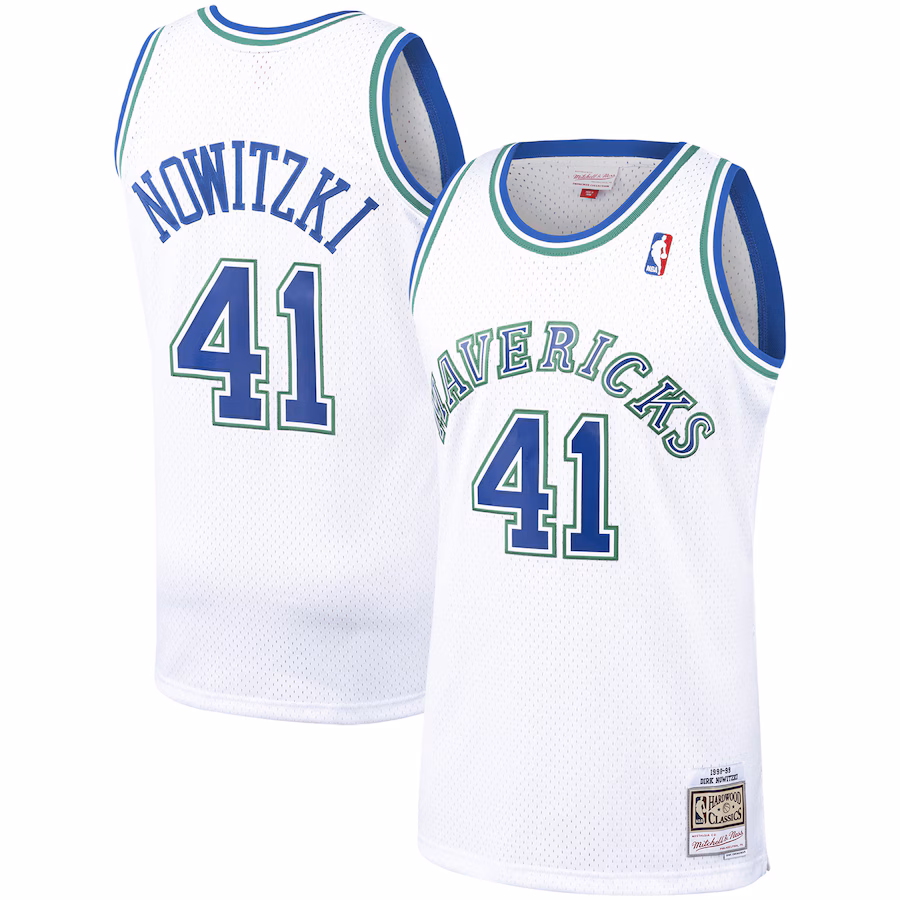 Men's Dallas Mavericks Dirk Nowitzki Mitchell & Ness White 1998/99 Hardwood Classics Swingman Jersey - Puhuasuan
