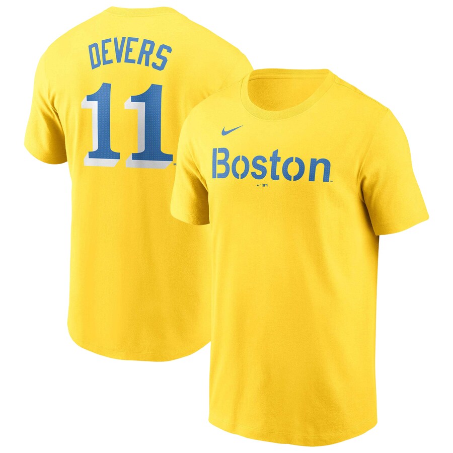 Men's Boston Red Sox Rafael Devers Nike Gold City Connect Fuse Name & Number T-Shirt - Puhuasuan