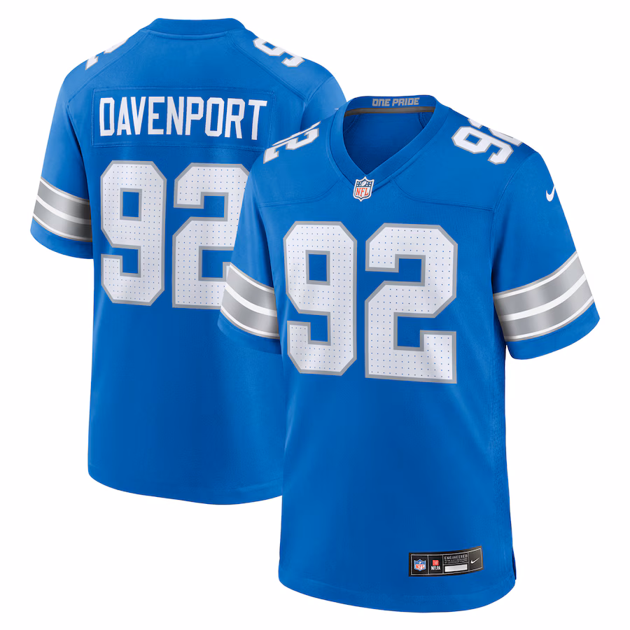 Men's Detroit Lions Marcus Davenport Nike  Blue Team Game Jersey - Puhuasuan