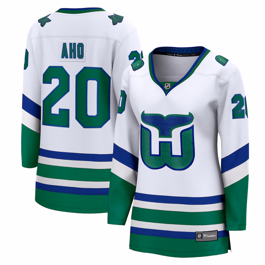 Women's Carolina Hurricanes Sebastian Aho Fanatics White Whalers Premier Breakaway Jersey - Puhuasuan