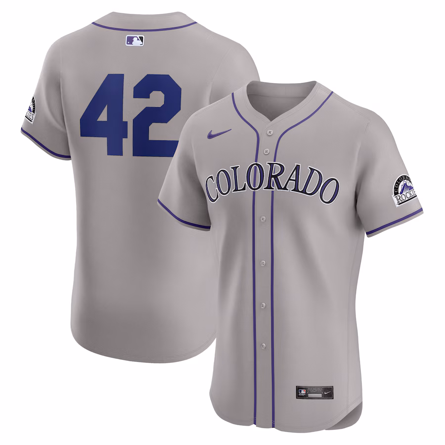 Men's Colorado Rockies Nike Gray Road 2024 Jackie Robinson Day Elite Jersey - Puhuasuan