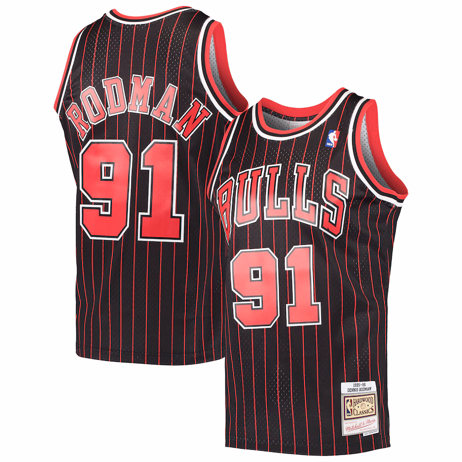 Men's Chicago Bulls Dennis Rodman Mitchell & Ness Black Hardwood Classics Swingman Jersey - Puhuasuan