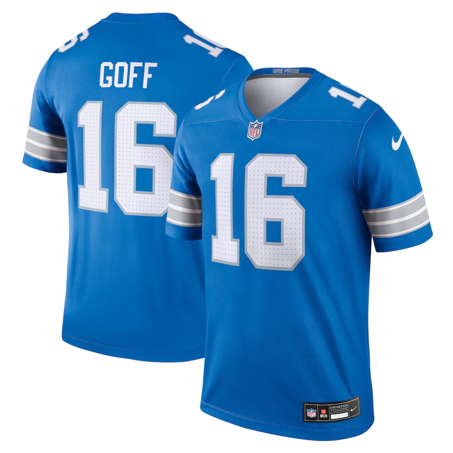 Men's Detroit Lions Jared Goff Nike Blue Team Legend Player Performance Top - Puhuasuan