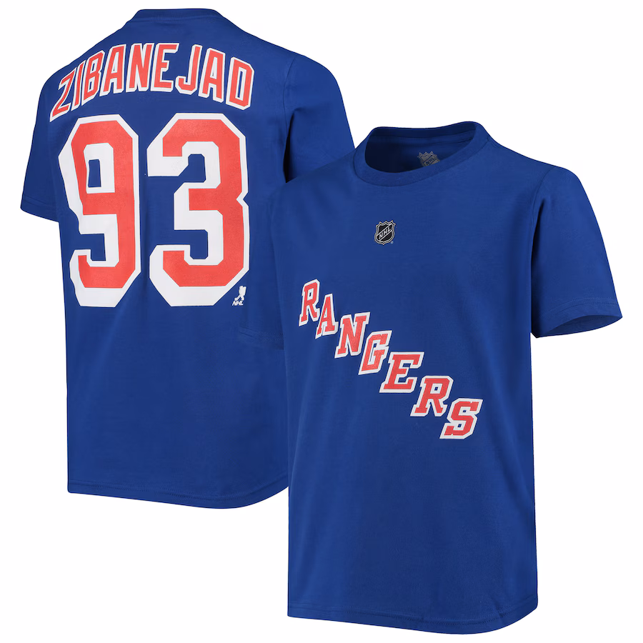 Youth New York Rangers Mika Zibanejad Blue Player Name & Number T-Shirt - Puhuasuan