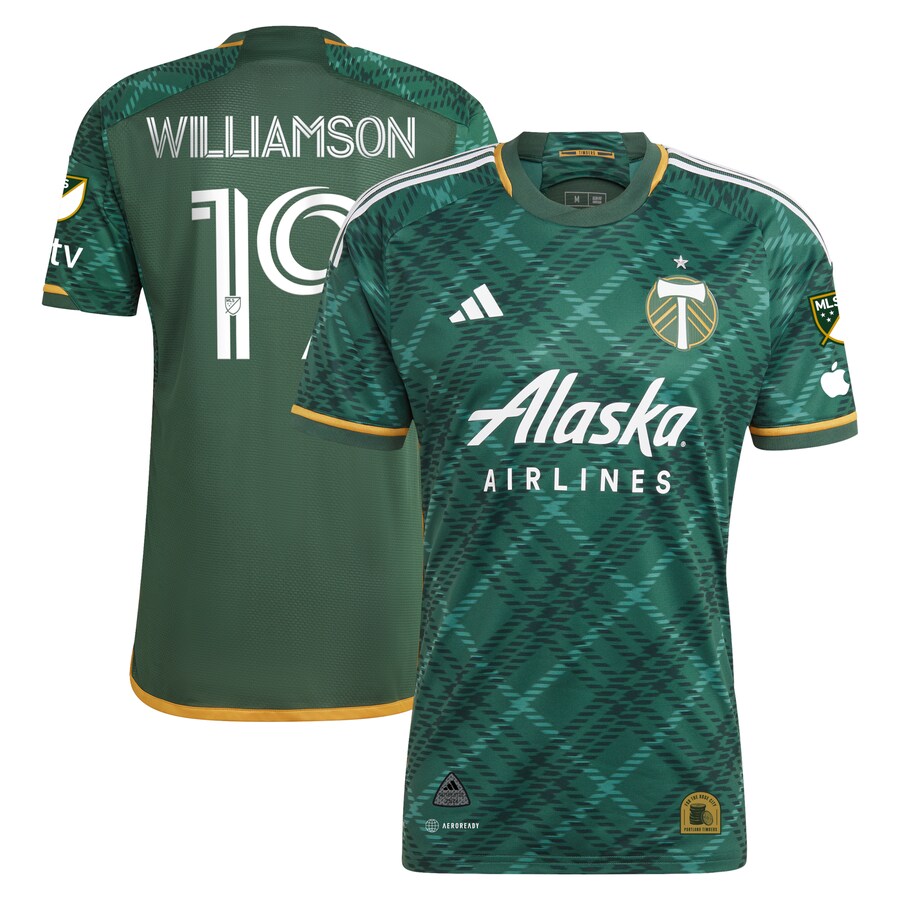 Men's Portland Timbers Eryk Williamson adidas Green 2023 Portland Plaid Kit Authentic Jersey - Puhuasuan