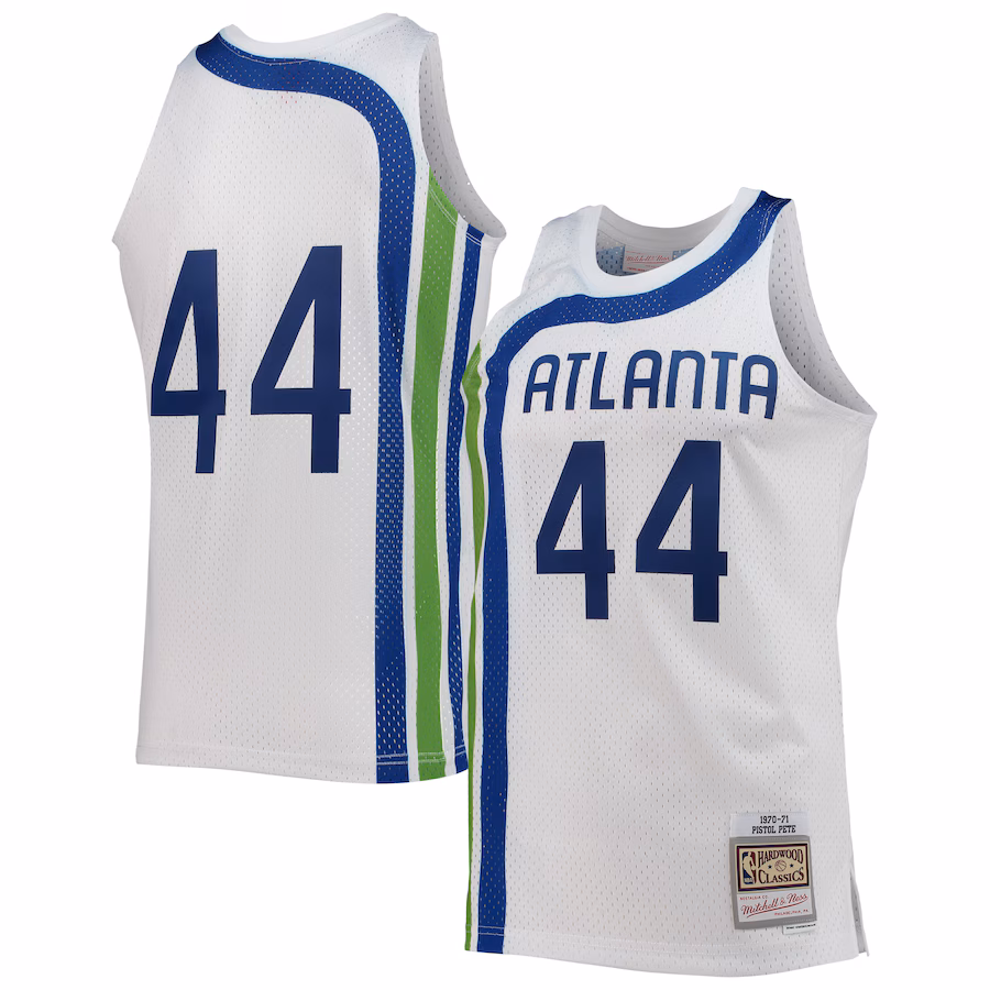 Men's Atlanta Hawks Pete Maravich Mitchell & Ness White 1970/71 Hardwood Classics Swingman Jersey - Puhuasuan