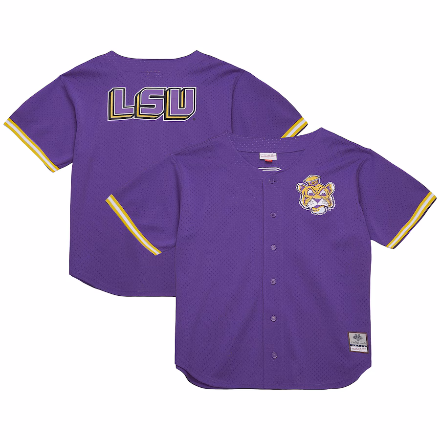 Men's Mitchell & Ness Purple LSU Tigers Game Time Vintage Mesh Button Front Top - Puhuasuan