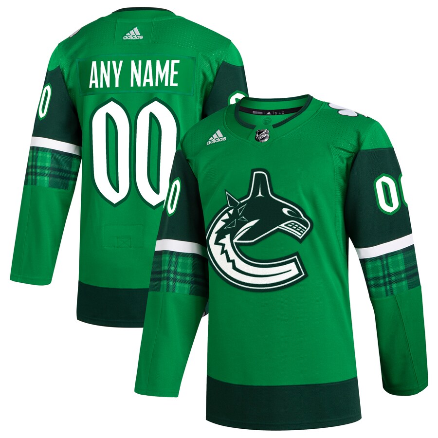 Men's Vancouver Canucks  adidas Kelly Green St. Patrick's Day Authentic Custom Jersey - Puhuasuan