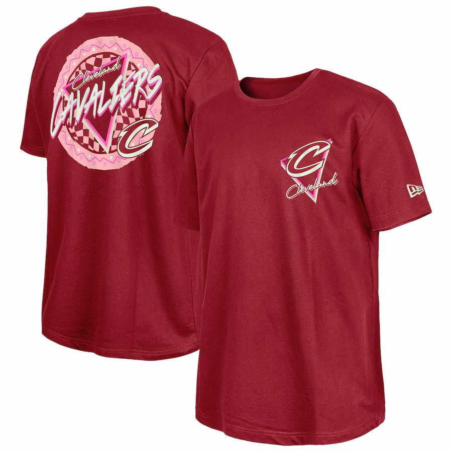 Men's Cleveland Cavaliers  New Era Wine Glow-in-the-Dark T-Shirt - Puhuasuan