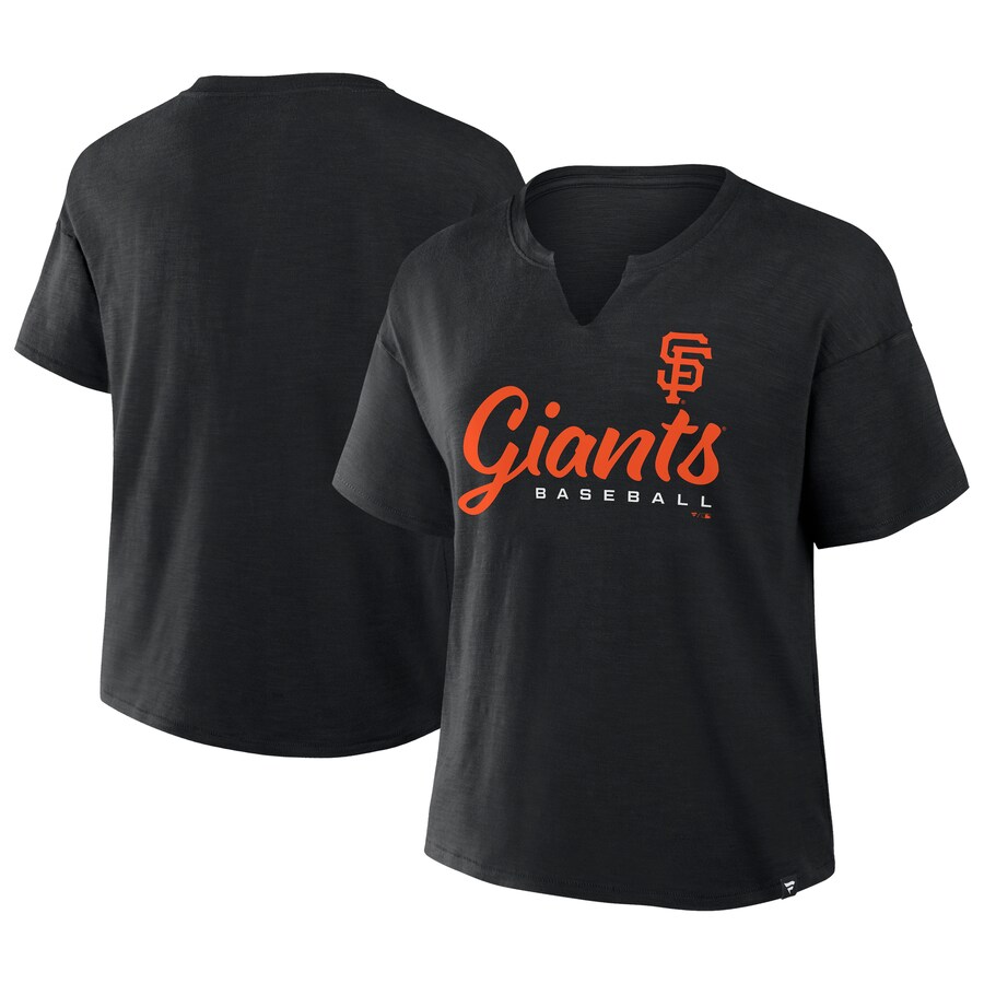 Women's San Francisco Giants Profile Black Plus Size Wordmark Notch Neck T-Shirt - Puhuasuan