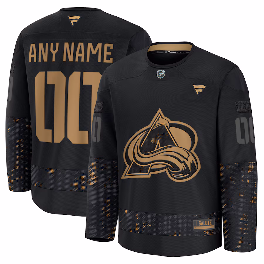 Men's Colorado Avalanche Fanatics Black 2024 Military Appreciation Personalized Long Sleeve Practice Jersey - Puhuasuan