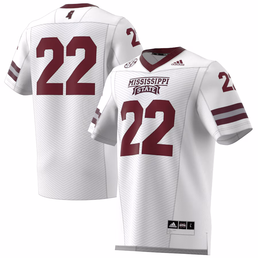 #22 Mississippi State Bulldogs adidas Premier Strategy Jersey - White - Puhuasuan