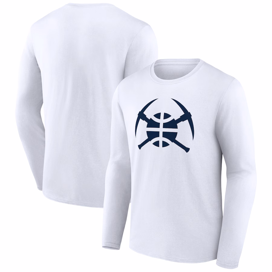 Men's Denver Nuggets White Alternate Logo Long Sleeve T-Shirt - Puhuasuan