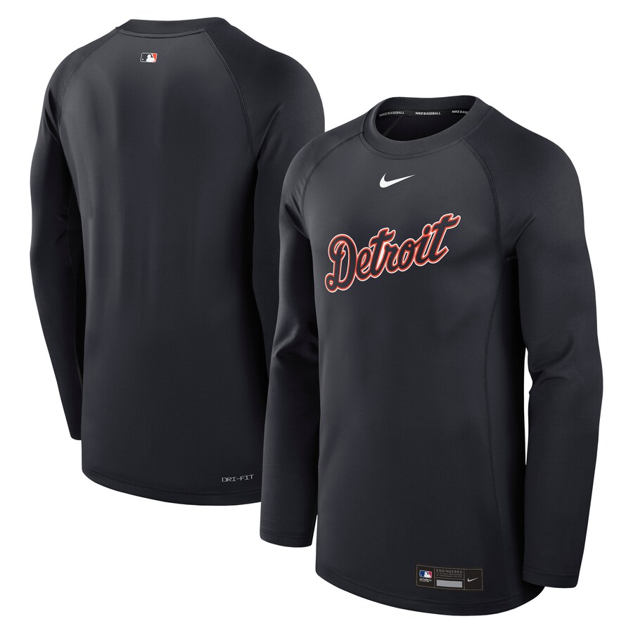 Men's Detroit Tigers Nike Navy Authentic Collection Game Time Raglan Performance Long Sleeve T-Shirt - Puhuasuan