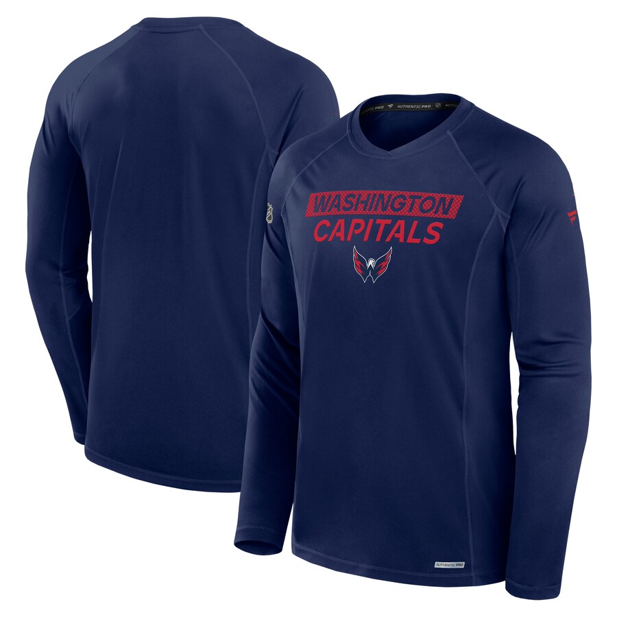 Men's Washington Capitals Fanatics Navy Authentic Pro Rink Tech Long Sleeve T-Shirt - Puhuasuan