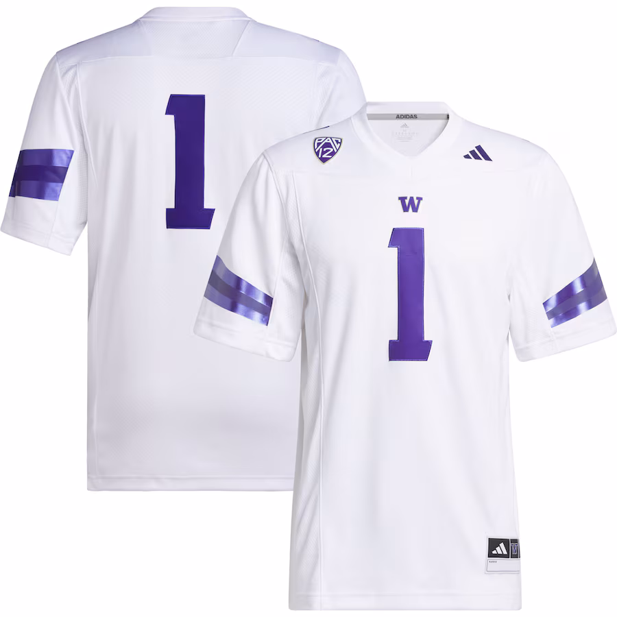 #1 Washington Huskies adidas Premier Football Jersey - White - Puhuasuan