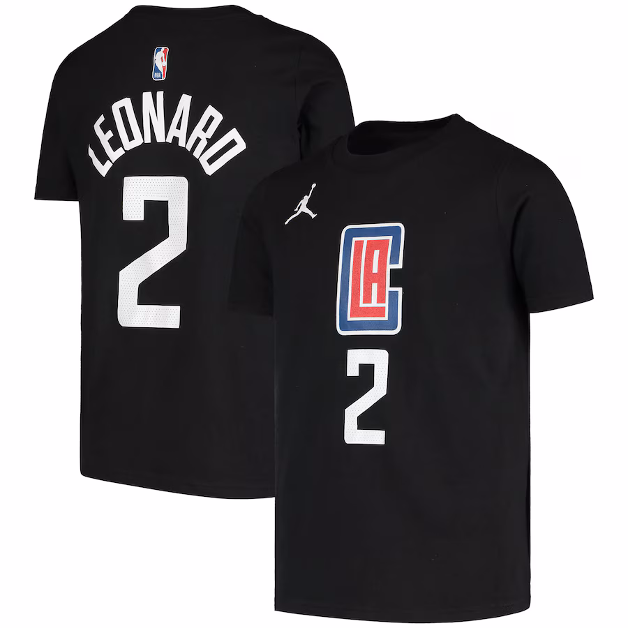 Youth LA Clippers Kawhi Leonard Jordan Brand Black Statement Edition Name & Number T-Shirt - Puhuasuan
