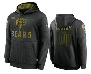 Men's Chicago Bears Custom Black 2020 Salute to Service Sideline Performance Pullover Hoodie - Puhuasuan
