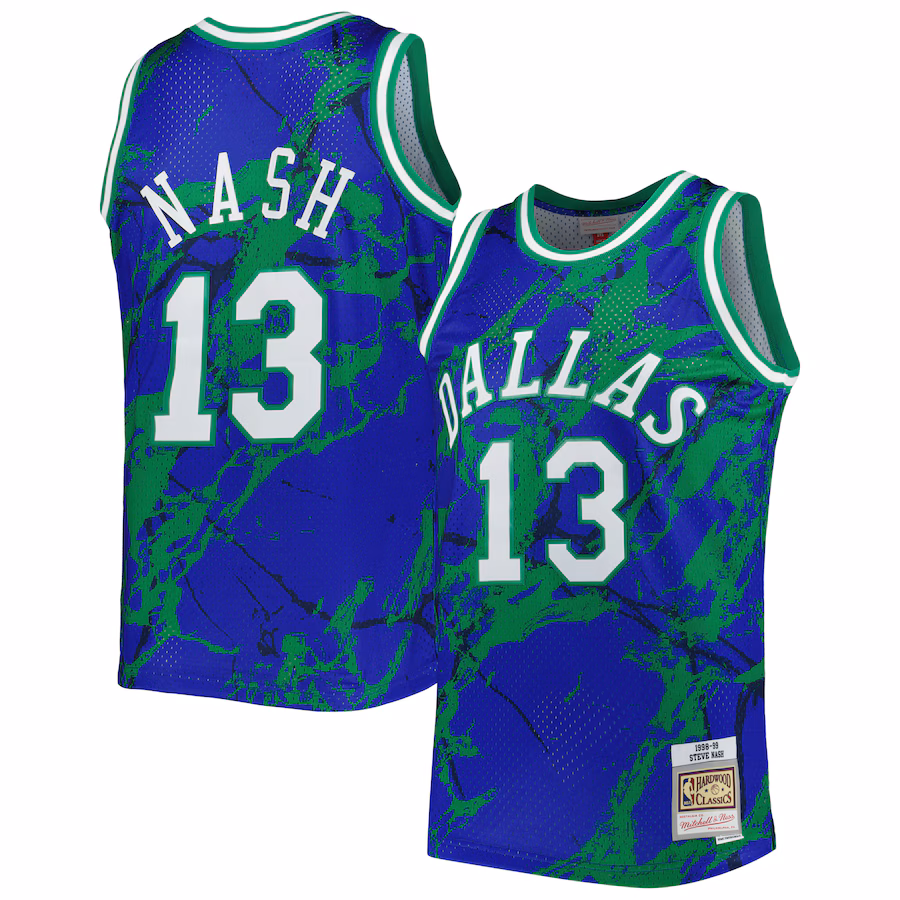 Men's Dallas Mavericks Steve Nash Mitchell & Ness Blue 1998/99 Hardwood Classics Marble Swingman Jersey - Puhuasuan