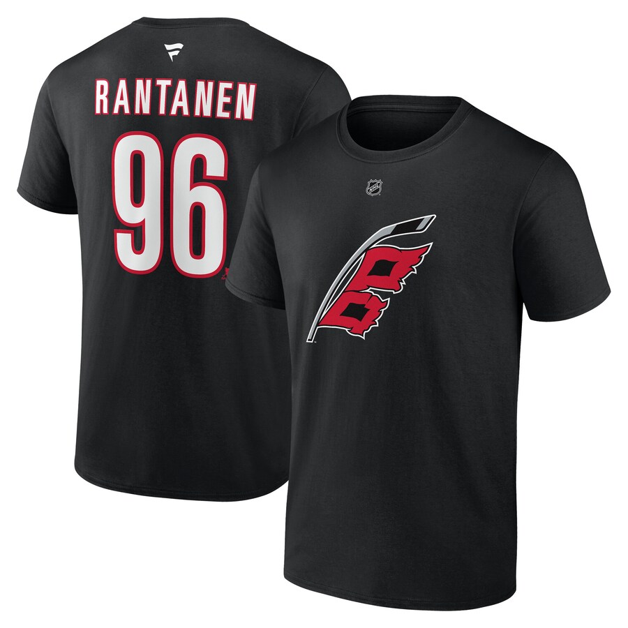 Men's Carolina Hurricanes Mikko Rantanen Fanatics Black Authentic Stack Name & Number T-Shirt - Puhuasuan