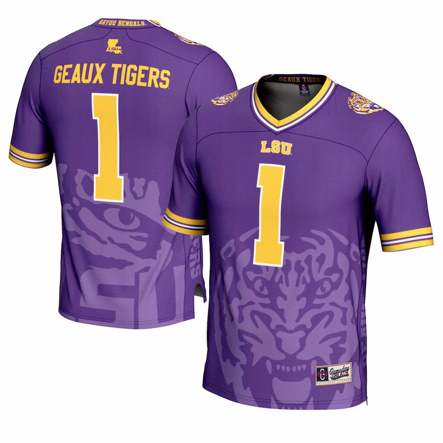 #1 LSU Tigers GameDay Greats Youth Icon Print Football Fashion Jersey - Purple - Puhuasuan