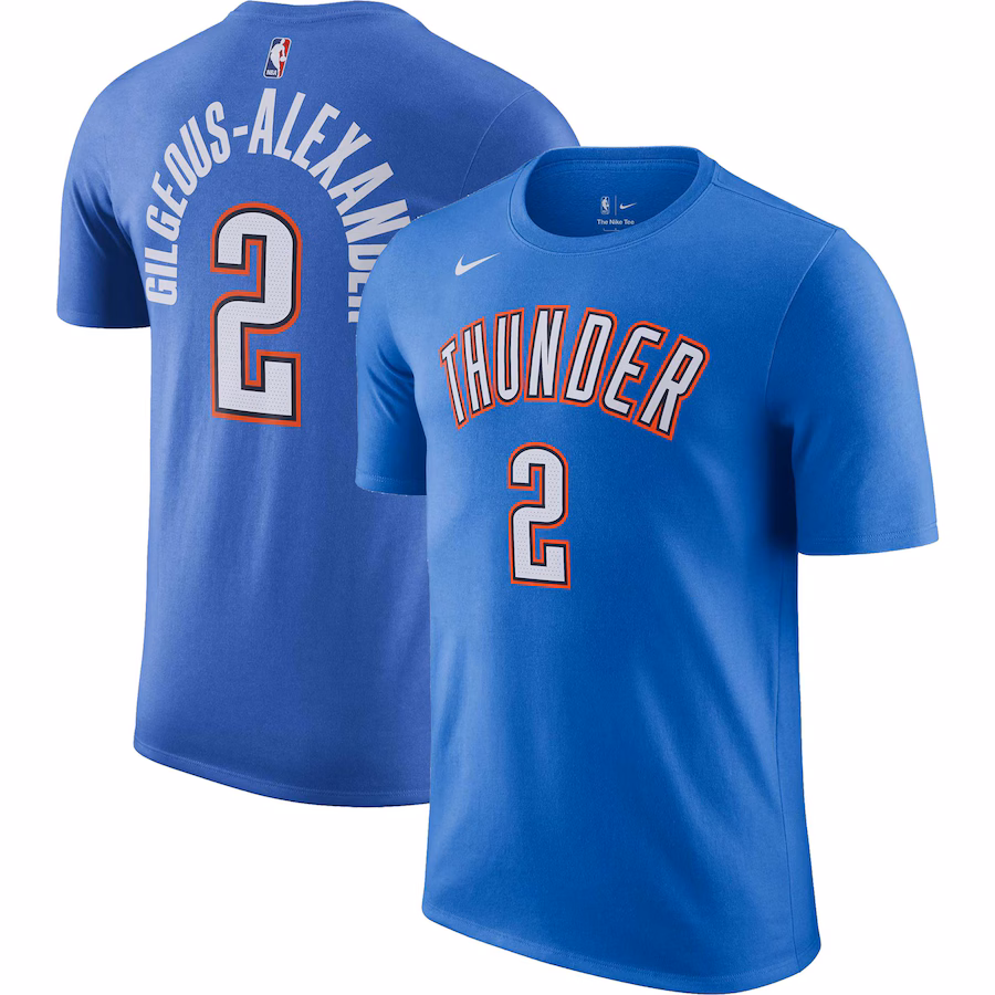Men's Oklahoma City Thunder Shai Gilgeous-Alexander Nike Blue Icon 2022/23 Name & Number T-Shirt - Puhuasuan