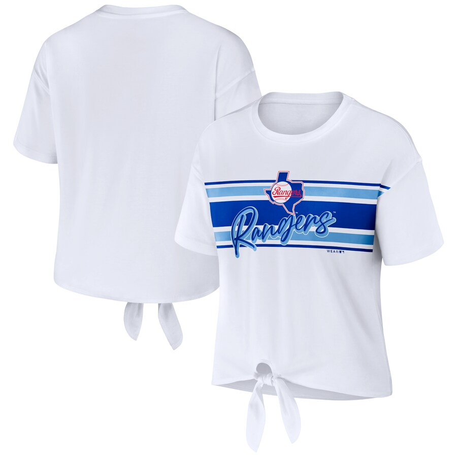 Women's Texas Rangers WEAR by Erin Andrews White Tie-Front T-Shirt - Puhuasuan