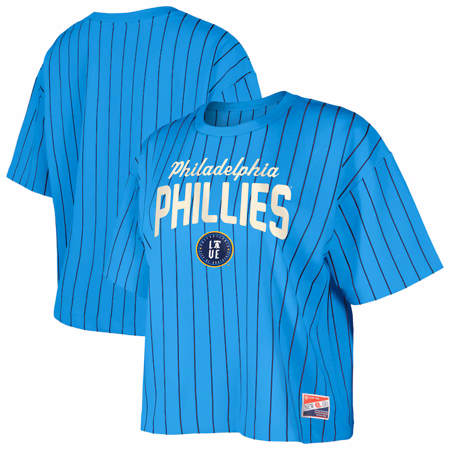 Women's Philadelphia Phillies New Era Light Blue City Connect Multiplier Pinstripe Cropped T-Shirt - Puhuasuan