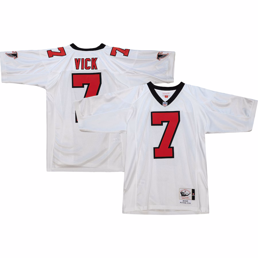 Men's Atlanta Falcons 2001 Michael Vick Mitchell & Ness White Authentic Throwback Retired Player Jersey - Puhuasuan
