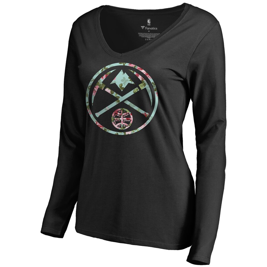 Women's Denver Nuggets Black Lovely Long Sleeve V-Neck T-Shirt - Puhuasuan