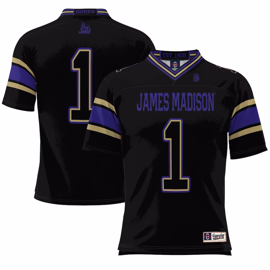 #1 James Madison Dukes GameDay Greats Youth Endzone Football Jersey - Black - Puhuasuan