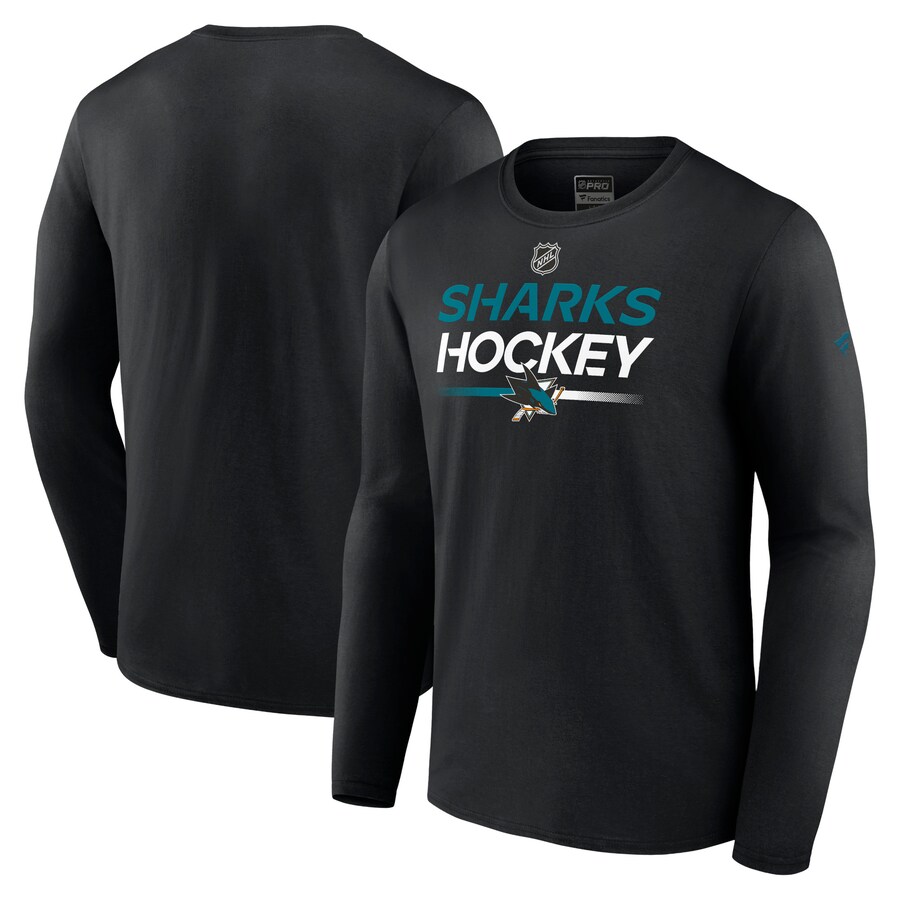 Men's San Jose Sharks Fanatics Black Authentic Pro Primary Long Sleeve T-Shirt - Puhuasuan