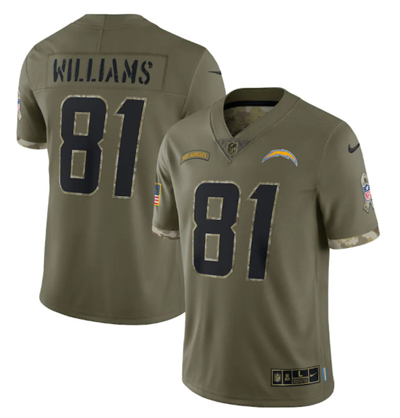 Men's Los Angeles Chargers #81 Mike Williams 2022 Olive Salute To Service Limited Stitched Jersey - Puhuasuan