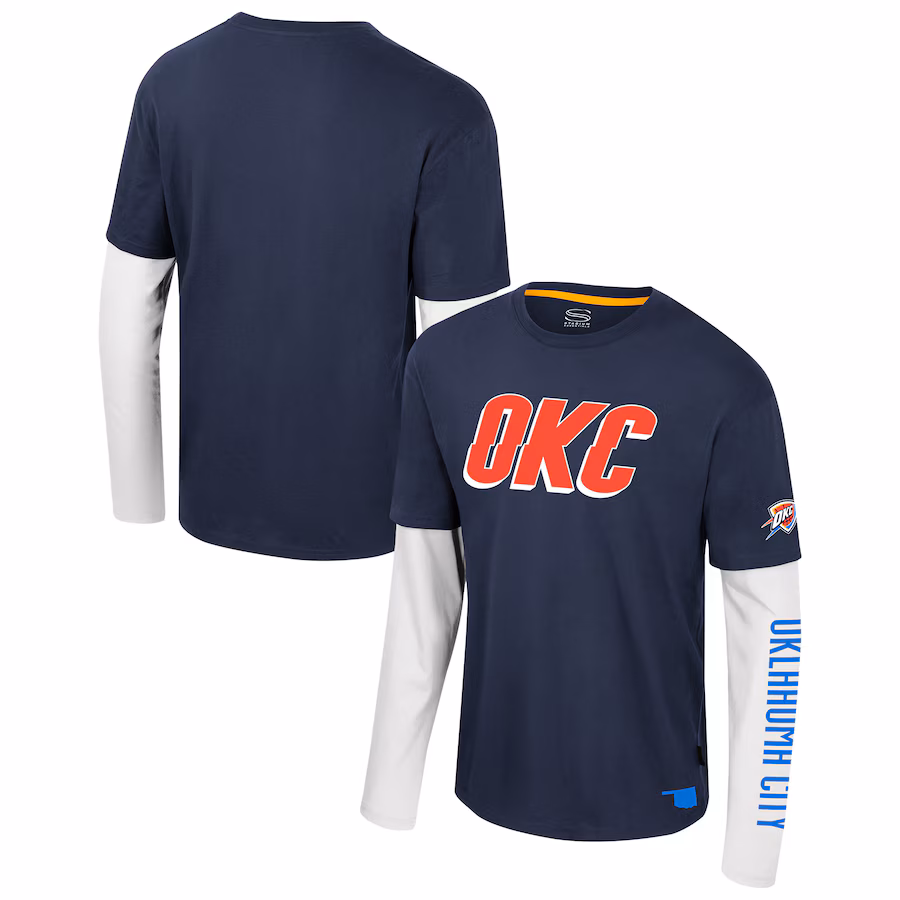 Unisex Oklahoma City Thunder Stadium Essentials Navy Spectator 2fer Long Sleeve  T-Shirt - Puhuasuan