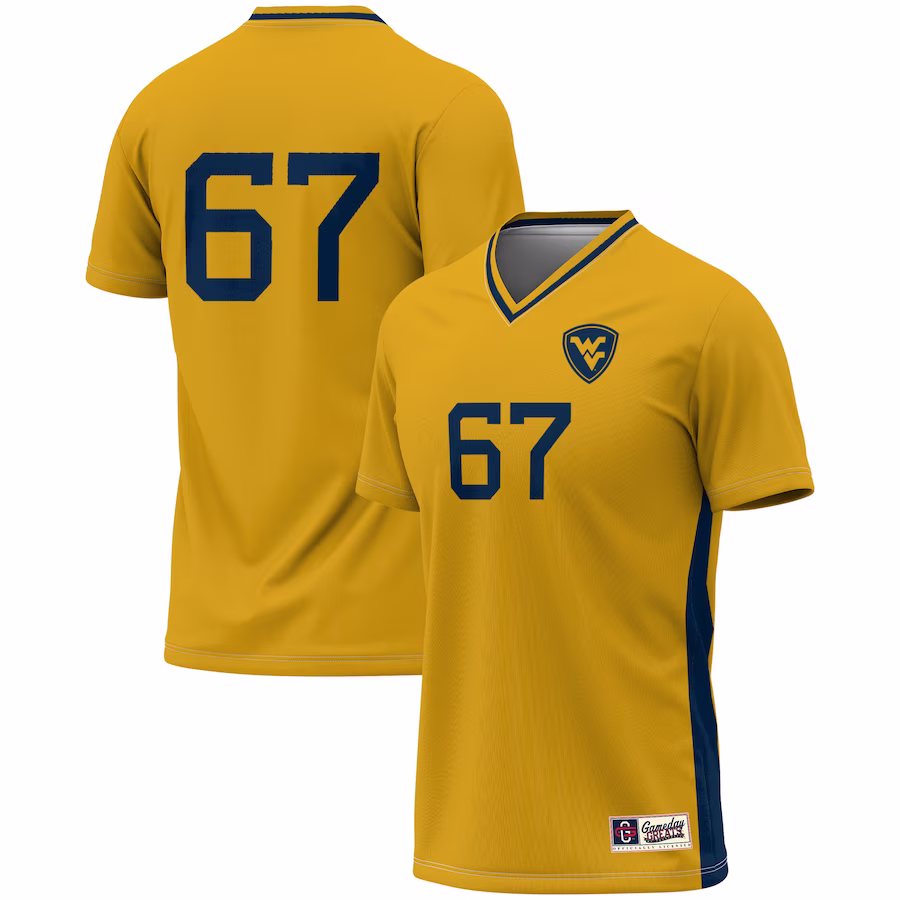 #67 West Virginia Mountaineers GameDay Greats Youth Lightweight Women's Soccer Fashion Jersey - Gold - Puhuasuan