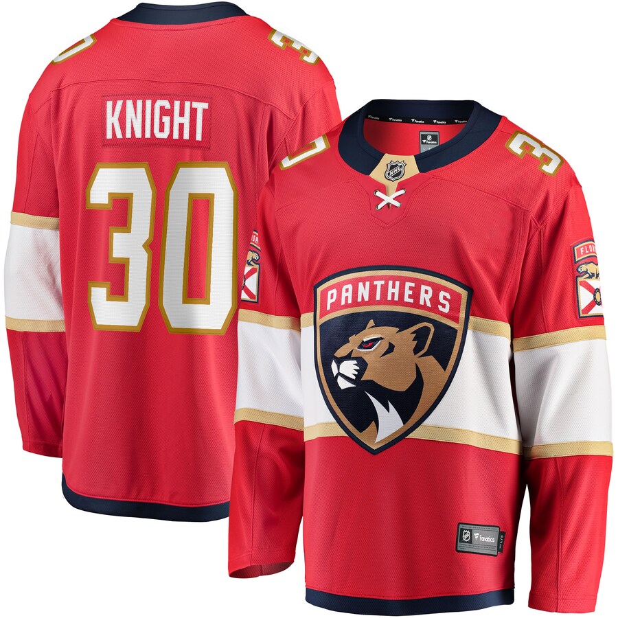 Men's Florida Panthers Spencer Knight Fanatics Branded Red 2017/18 Home Breakaway Replica Jersey - Puhuasuan